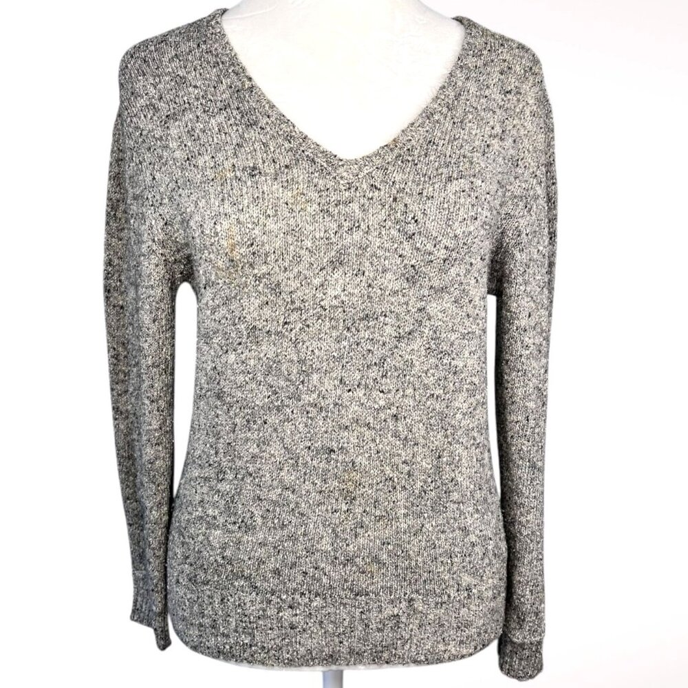 Gray V-Neck Sweater Lightweight Knit Tally Ho Size XS
